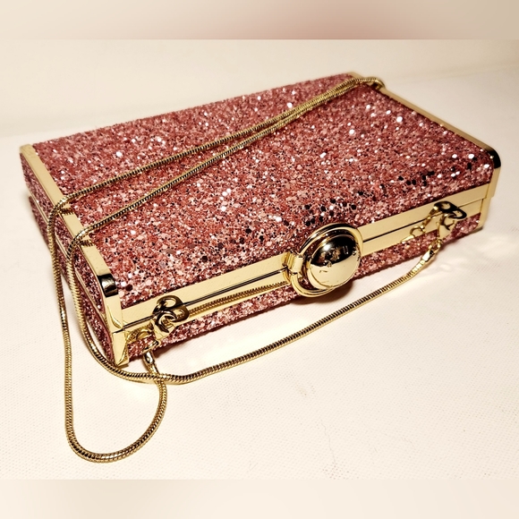 henri bendel Handbags - Henri bendel pink glitter sparkly party box clutch shoulder bag